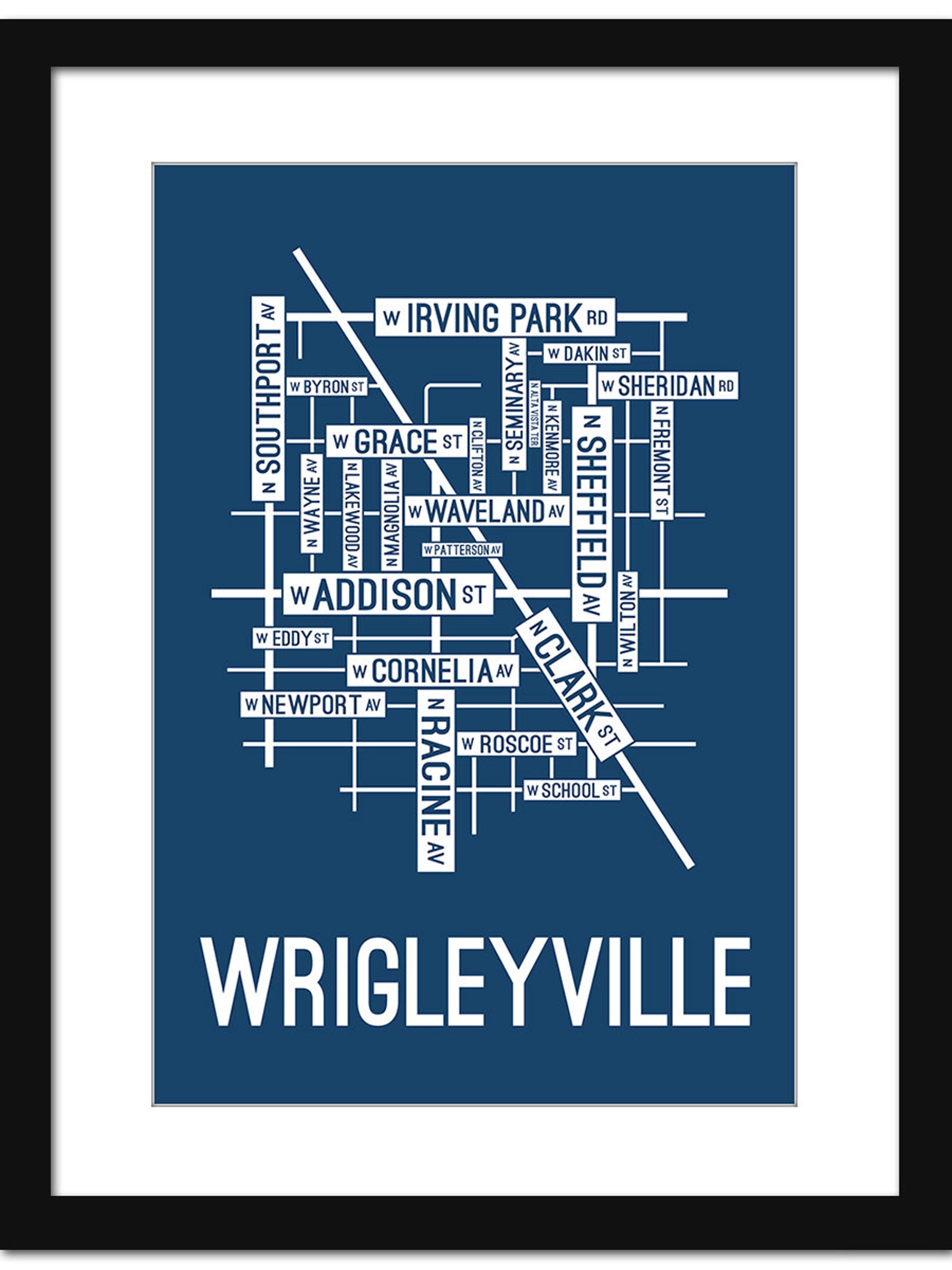 Wrigleyville Chicago Street Map Screen Print Chicago Etsy
