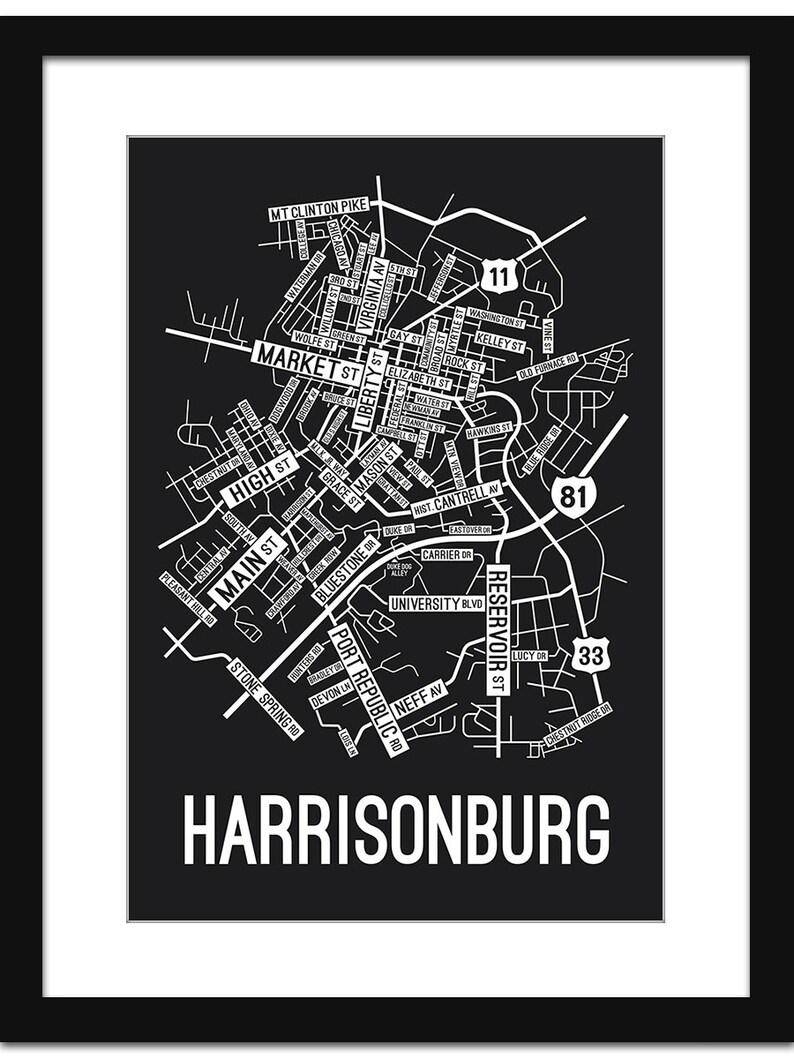 Harrisonburg Virginia Street Map Print College Town Maps