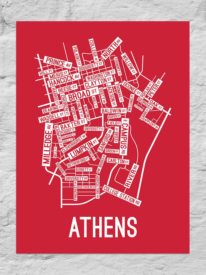 Athens Street Map Poster Canvas or Metal Print Etsy