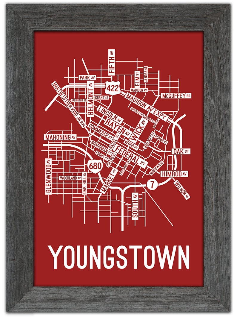 Youngstown Ohio Street Map Screen Print Etsy