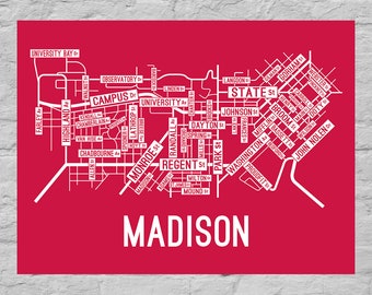 Madison, Wisconsin Street Map Poster, Canvas, or Metal Print
