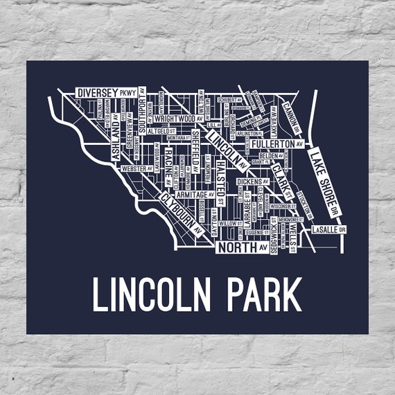 Lincoln Park Neighborhood Map Lincoln Park, Chicago Street Map Screen Print | Chicago Neighborhood Map