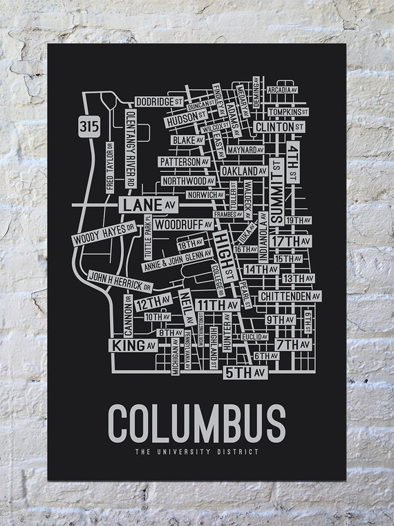 Columbus, Ohio Street Map Screen Print | University District | Ohio State | Alumni Gift