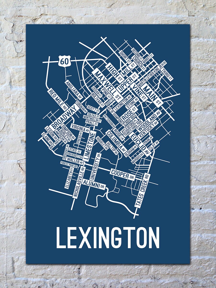 Lexington Ky Street Map Lexington Kentucky Street Map Screen Print College Town Map | Etsy Singapore
