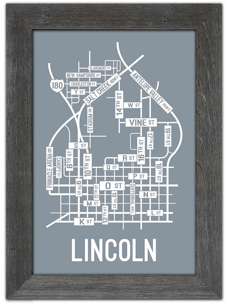 Lincoln Nebraska Street Map Screen Print College Town Map Etsy