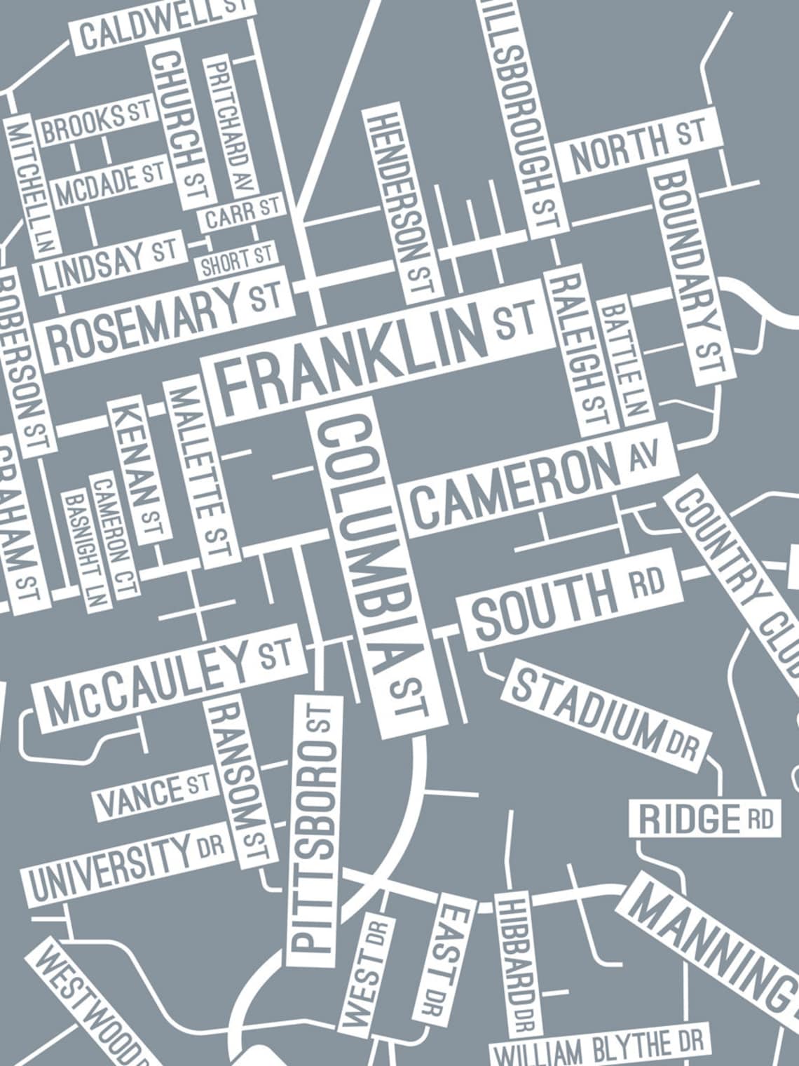 Chapel Hill North Carolina Street Map Screen Print Etsy
