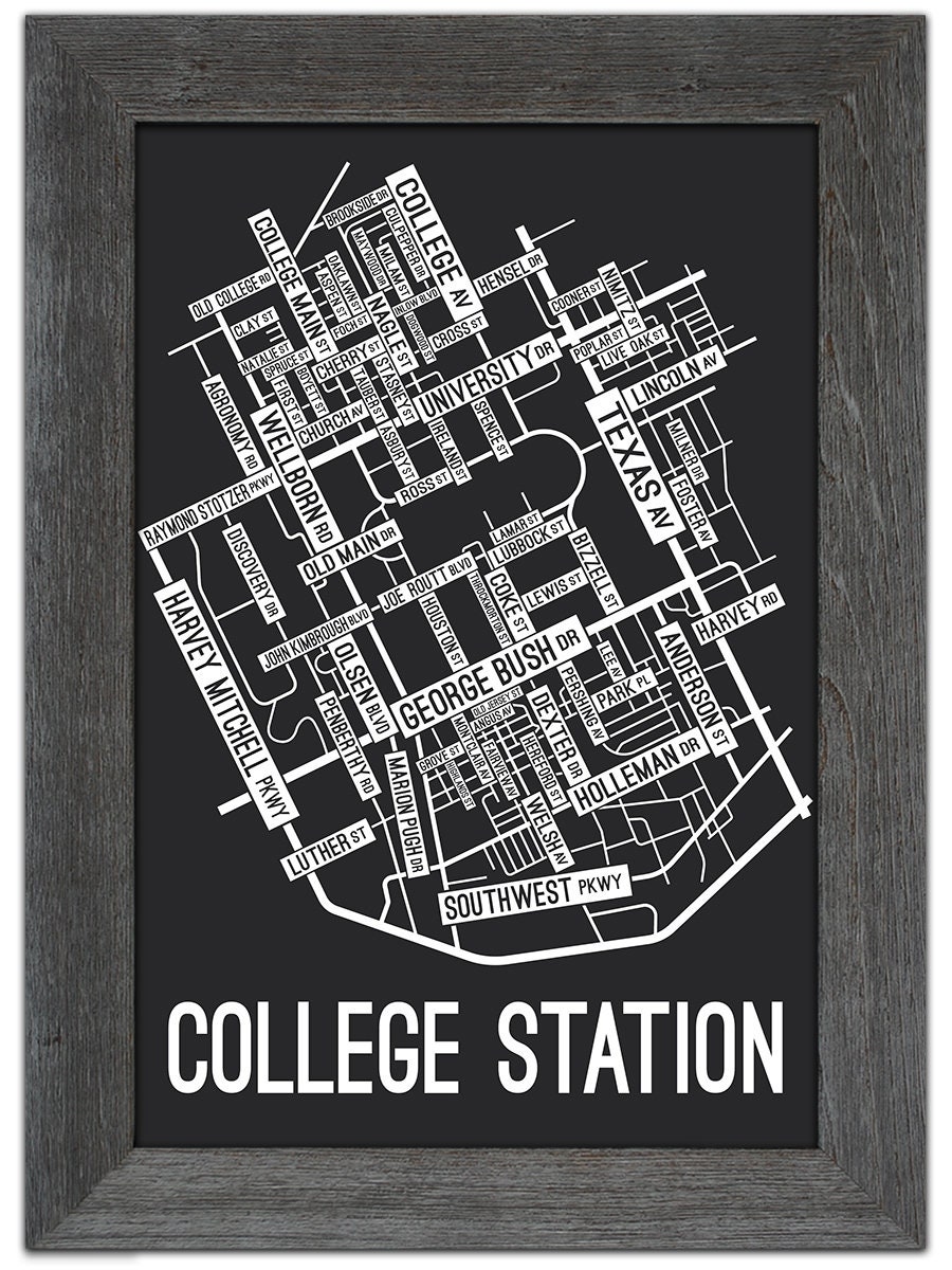 College Station, Texas Street Map Screen Print Alumni Gift College Town Map  - Etsy