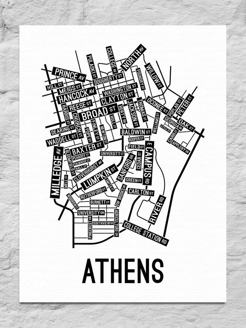 Athens Georgia Street Map Poster Canvas or Metal Print | Etsy