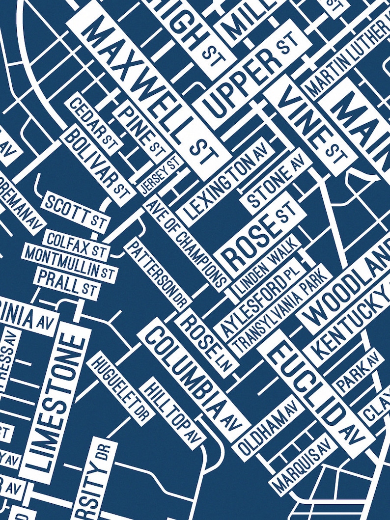 Lexington Kentucky Street Map Screen Print College Town Etsy
