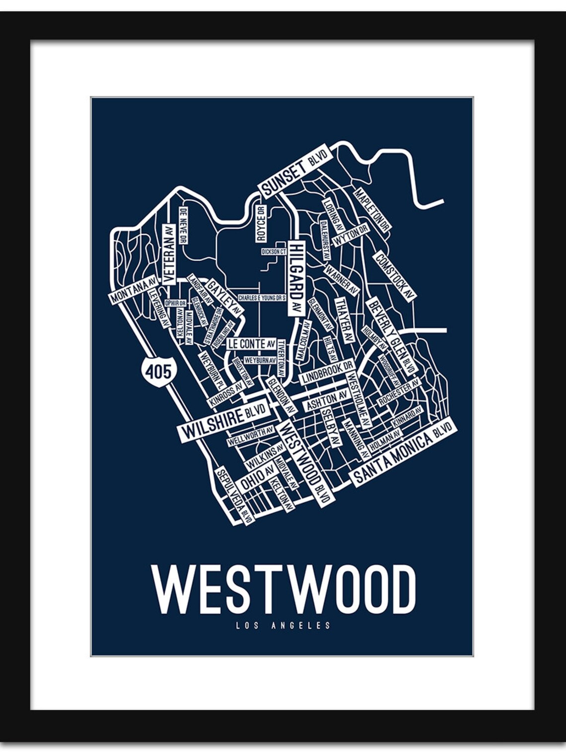 Westwood Los Angeles Street Map Screen Print College Town Etsy