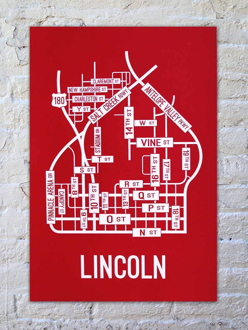 Lincoln Nebraska Street Map Screen Print College Town Map Etsy