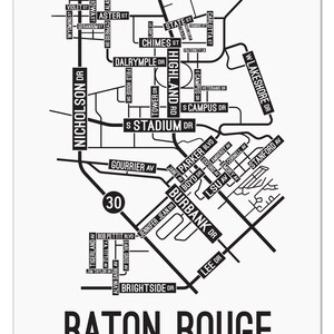 Baton Rouge, Louisiana Street Map Poster, Acrylic, Canvas, Metal Print ...
