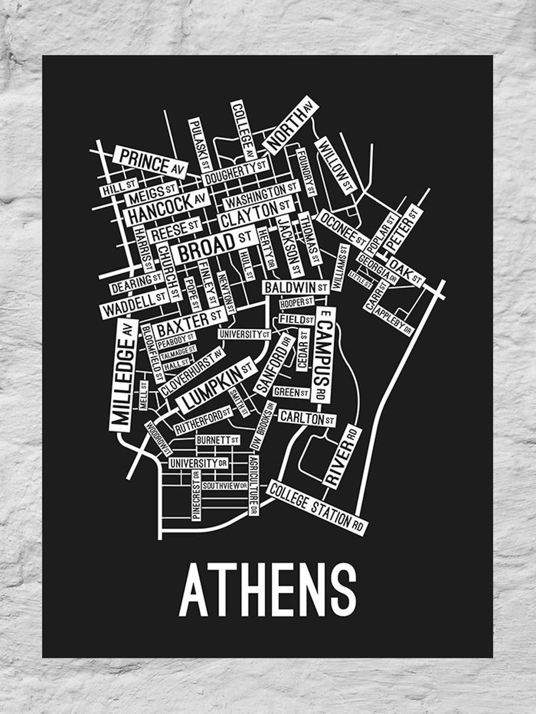 Athens Street Map Poster Canvas or Metal Print Etsy
