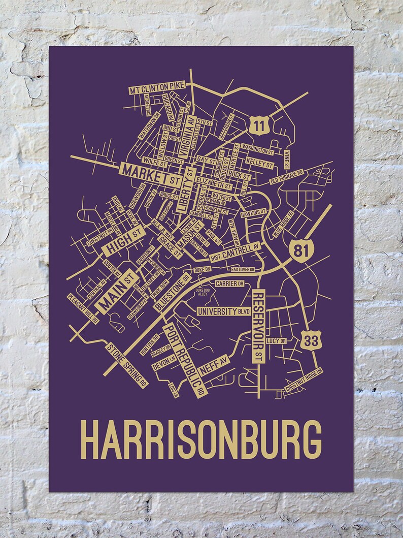 Harrisonburg Virginia Street Map Print College Town Maps