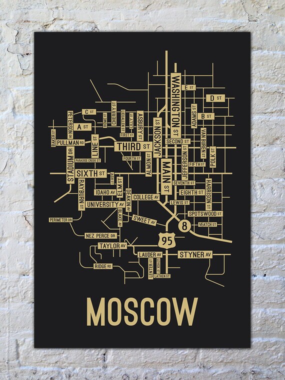 Moscow Idaho On Map Moscow Idaho Street Map Screen Print | Etsy Israel