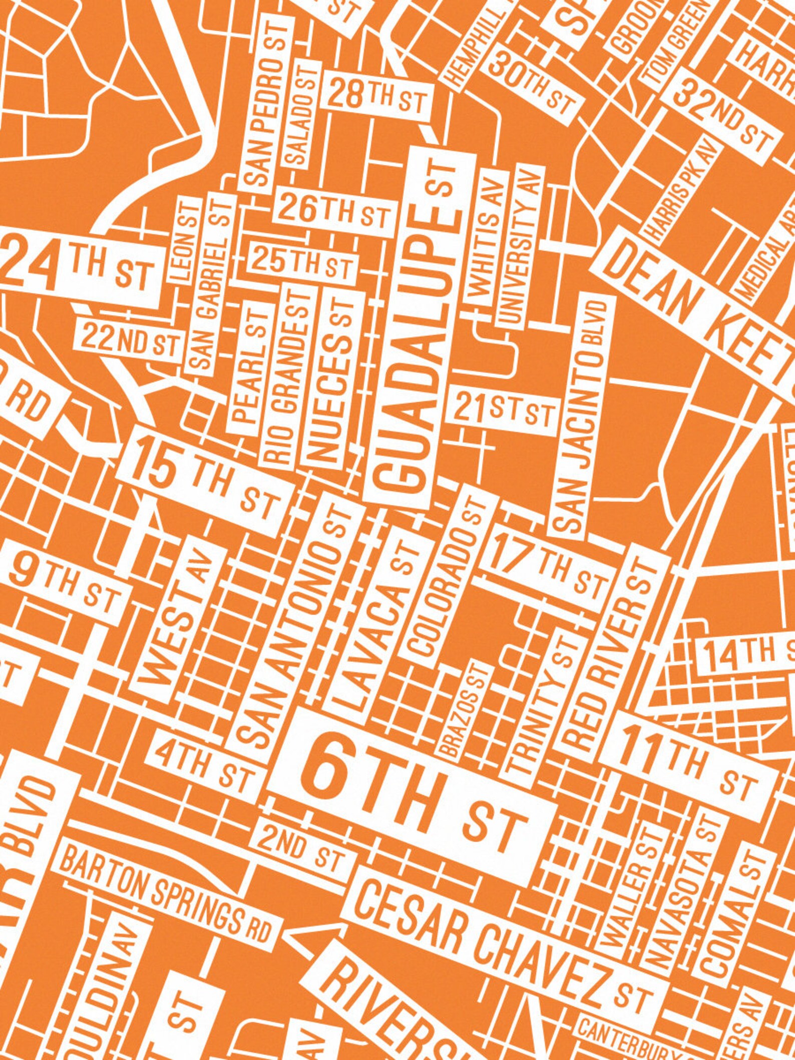 Austin Texas Street Map Screen Print | Etsy