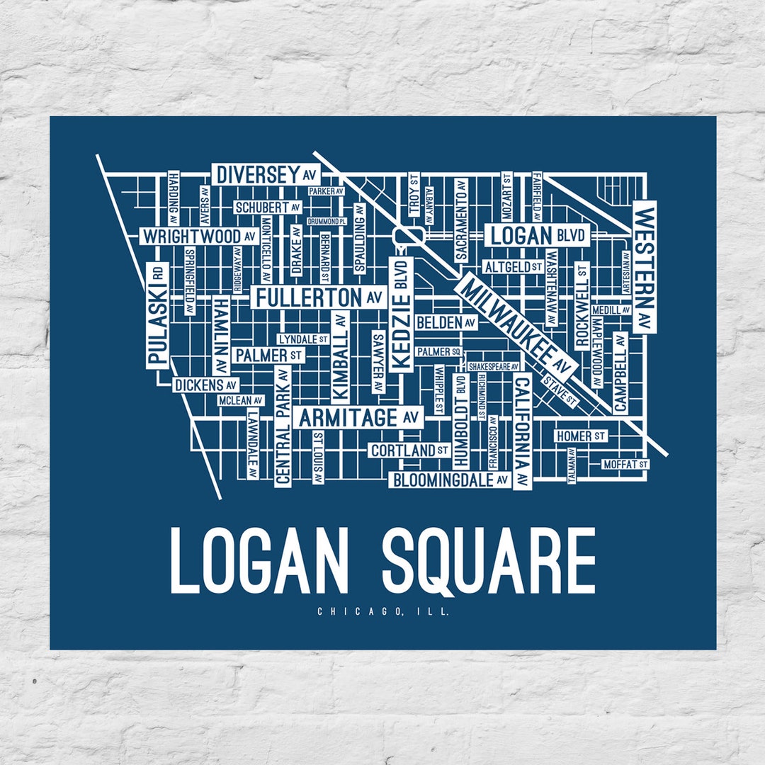 Logan Square Chicago Street Map Screen Print Chicago