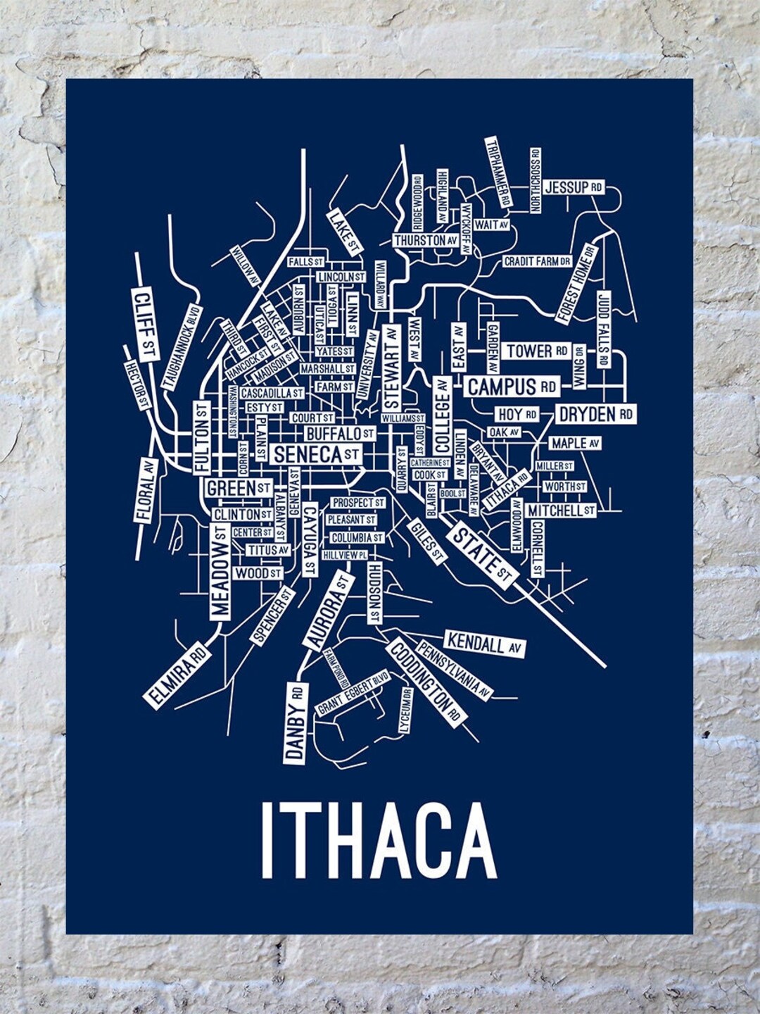 Ithaca, New York Street Map Poster, Canvas, or Metal Print - Etsy