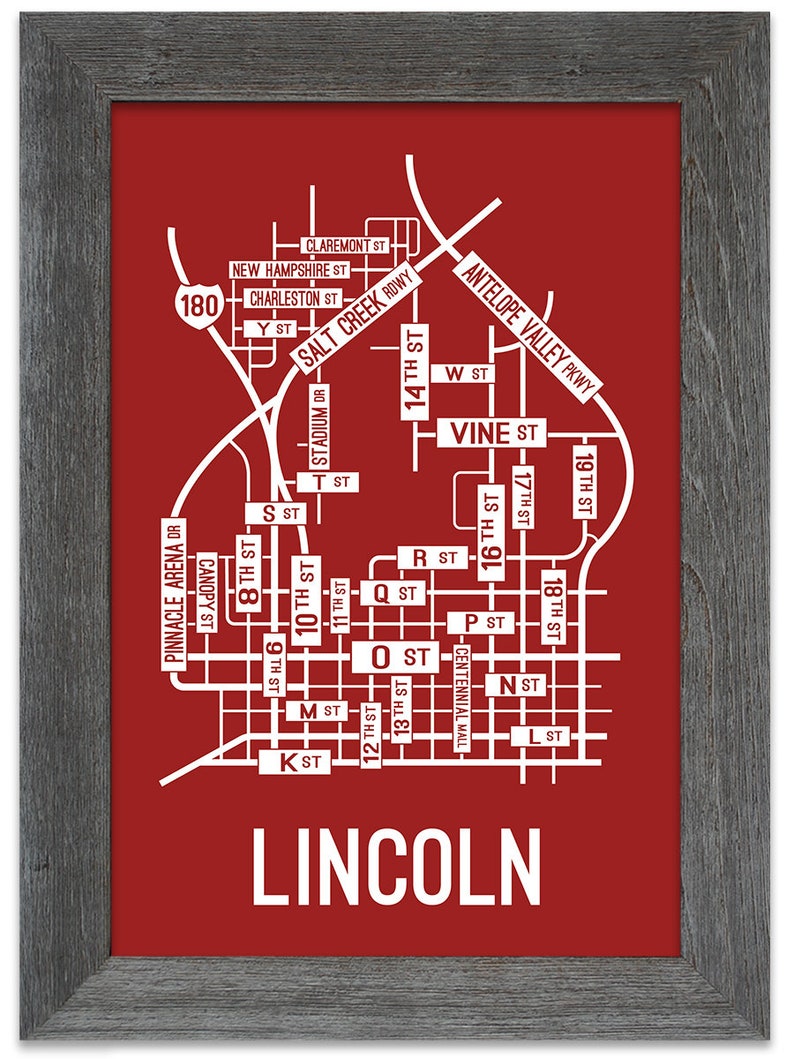 Lincoln Nebraska Street Map Screen Print College Town Map Etsy