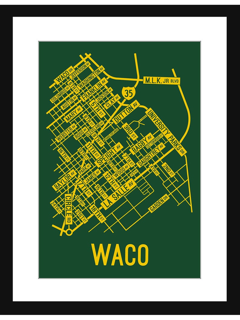 Waco Texas Street Map Screen Print College Town Map - Etsy