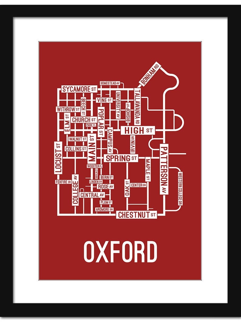 Oxford Ohio Street Map Print College Town Maps Etsy