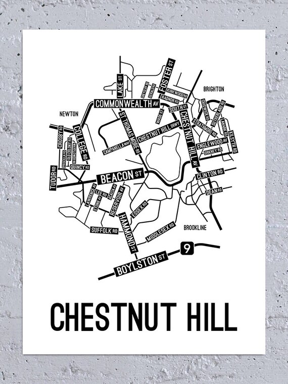 Chestnut Hill Ma Map Chestnut Hill Massachusetts Street Map Poster Canvas Or | Etsy