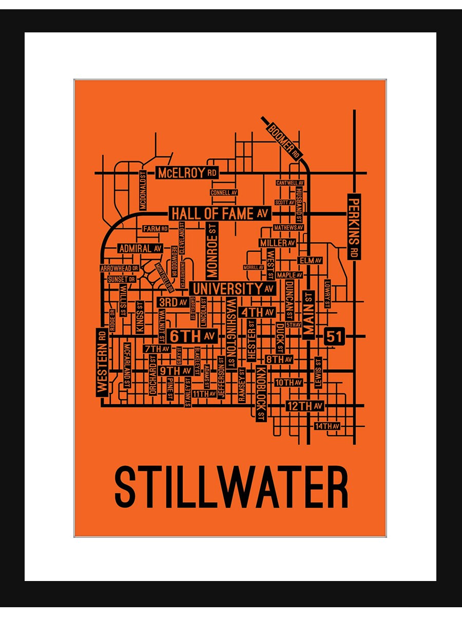Stillwater Oklahoma Street Map Screen Print College Town Sex Pic Hd