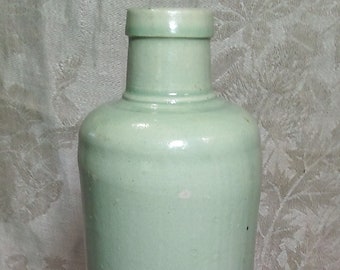 Vintage ANTIQUE Barware Sage Mint Green James B Jim Beam Pottery Stoneware 11" Tall Liquor Bottle EMPTY