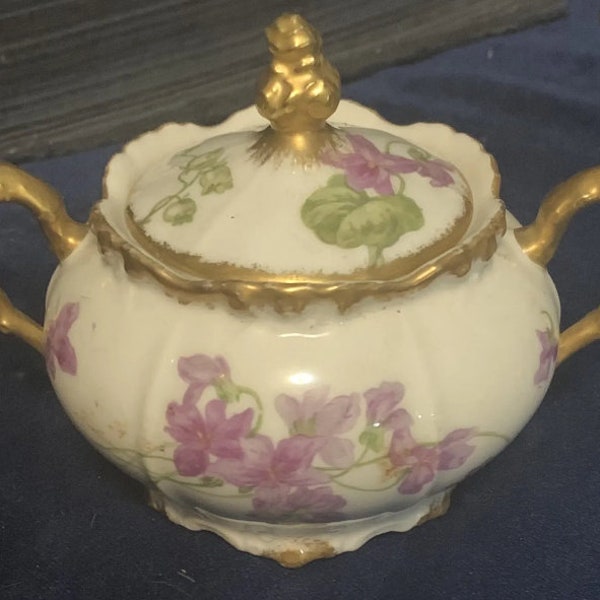 VTG French Handpainted Sugar Bowl Creamer Pot JPL Limoges Gold/Violet Tea Set  Piece