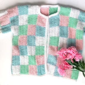 Color Block Short Cardigan - PDF Knitting Pattern - For Immediate Download