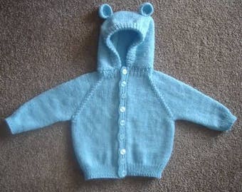 Baby Cardigan with Teddy Bear Ears - PDF Knitting Pattern - For Immediate Download