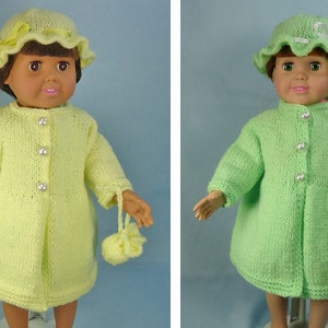 Frühlingsmantel und Hut mit passender Handtasche, Strickmuster für 18-Zoll-Puppen - Sofortiger Download - PDF - Passend für American Girl Dolls