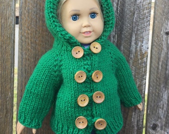 Hooded Jacket - Knitting Patterns for 18 Inch Dolls - Immediate Downloads - PDF - Fits American Girl Doll