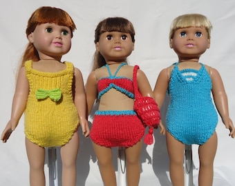 CA Collection Beachwear, PDF Knitting Patterns for 18-Inch Dolls, Immediate Download, Fit American Girl Dolls