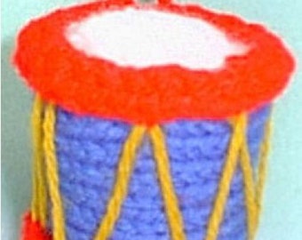 Toy Drum Ornament - PDF Knitting Pattern - For Immediate Download