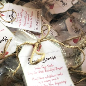 Digital Woodland Shower Seed bomb Favor Tags and 5" x 7" Display Sign, Printable Seed Bomb Favor Tags and Table Sign