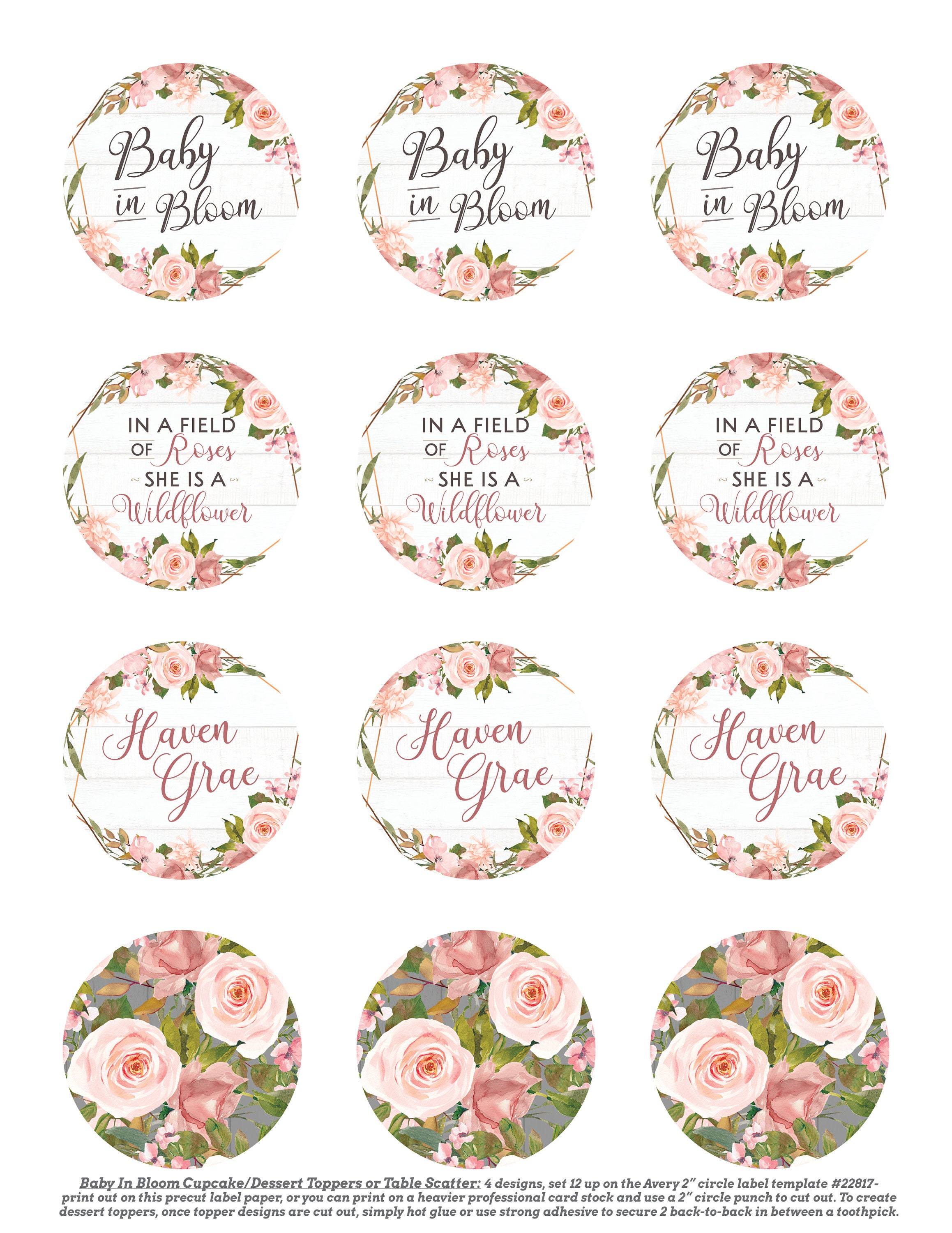 Baby in Bloom Shower Toppers Baby in Bloom Cupcake Toppers Etsy