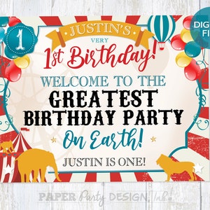 Carnival Birthday Welcome Sign, 1st Birthday Circus Party Printable Welcome Sign, Carnival 11&quot; x 14&quot; Digital Welcome Sign, Printable Sign