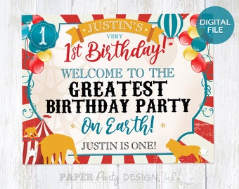 Carnival Birthday Welcome Sign, 1st Birthday Circus Party Printable Welcome Sign, Carnival 11" x 14" Digital Welcome Sign, Printable Sign