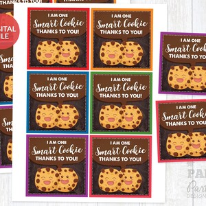 Printable Teacher Appreciation Smart Cookie Tags, Teacher Appreciation Smart Cookie Tags Set, Teacher Appreciation Printable Cookie Tags
