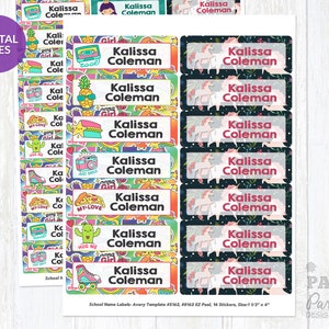 Printable Name Labels for School, Personalized Name Stickers for Girls, DIY Name Stickers Set, for Avery® Templates 5160, 5162, 8160 & 8162®