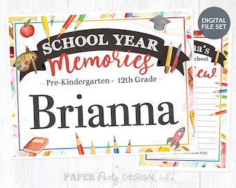 Cover and Interview Sheet Only- Personalisierte Schul Memory Box Druckbares, DIY Schulset, Schulerinnerung druckbar, in Aquarell Thema