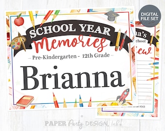 Cover and Interview Sheet Only- Personalized School Memory Box Printables, DIY School Kit, School Memories Printable, in Watercolor Theme