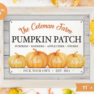 Pumpkin Patch Printable 11&quot; x 14&quot;, Fall Wall Art, Fall Family Sign, Personalized Pumpkin Patch 11x14 Printable, Farmhouse Home Decoration