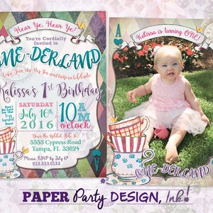 Alice in ONE-derland 1st Birthday Invitation with Photo, Digital ONE-derland 1st Birthday Party, Vintage Alice 1st Birthday 2 sided Invite