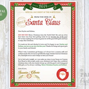 Personalized Letter From Santa Printable and Nice List Certificate ...
