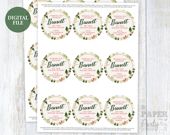 Printable Holiday Bundt Cake Tags, Christmas Bundt Cake Gift Tags, Personalized 2.5" Printable Holiday Gift Tags, 2.5" Christmas Gift Tags