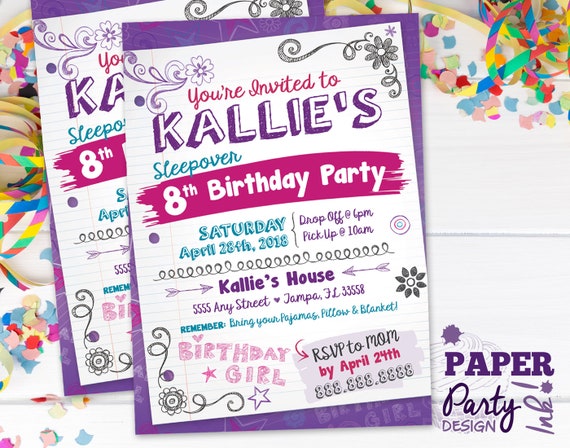 digital sleepover birthday party invitation sleepover 5 etsy
