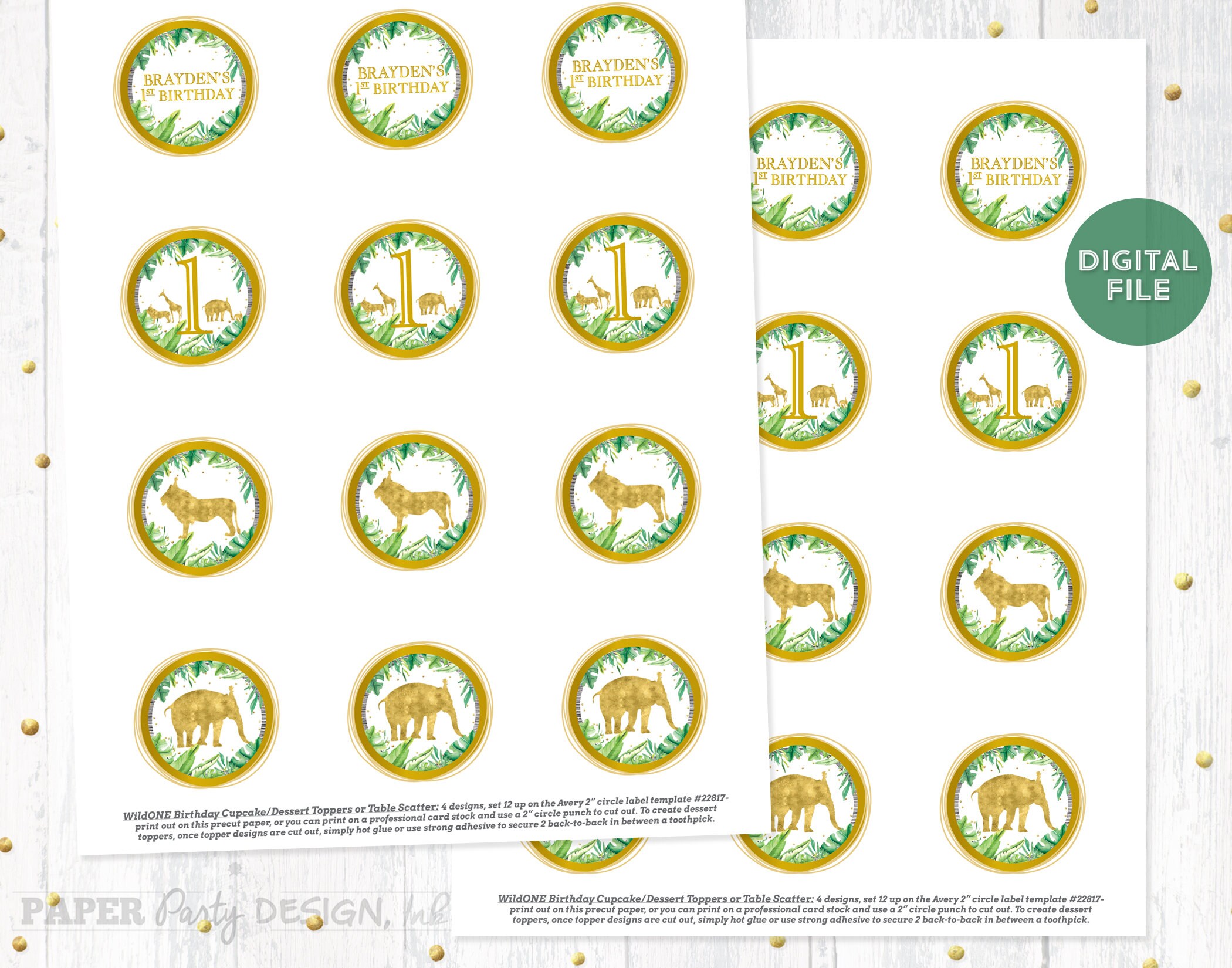 Wildone 1st Birthday Party Cupcake Toppers, Personalized Wildone Party  Toppers, Table Confetti, Safari 1st Birthday Digital Cupcake Toppers - Etsy, image size:2100x1650