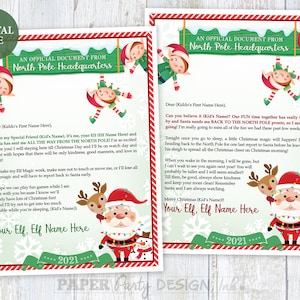 Printable Personalized Christmas Elf Letter and Adoption Certificate Set, Digital Elf Letter Set ...